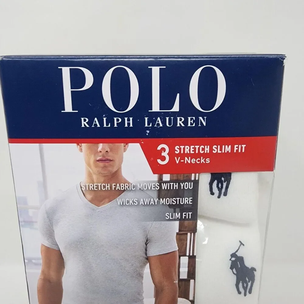 Polo Ralph Lauren Undershirts Mens XL White Stretch Slim Fit V-Neck 3 Pack